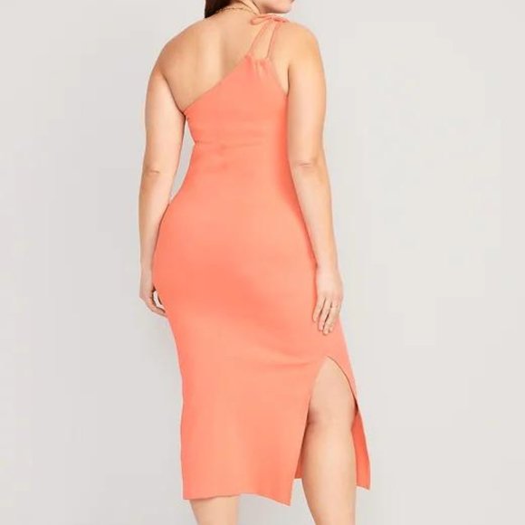 Old Navy Fitted One-Shoulder Double-Strap Rib-Knit Midi Dress for Women New - Picture 5 of 7